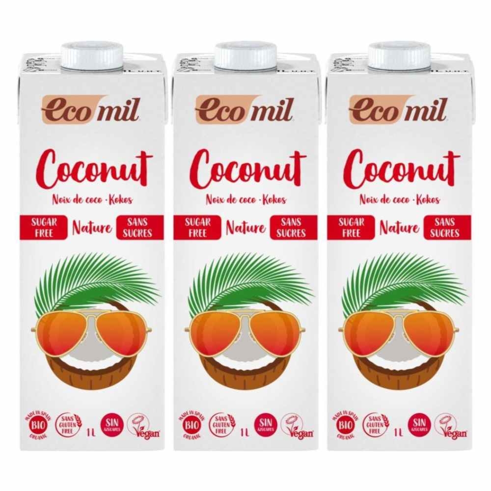 3 x Napój Kokosowy Bezglutenowy Niesłodzony Bio 1 l Ecomil