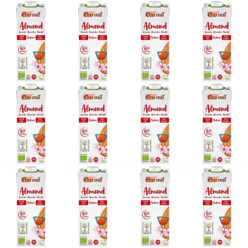 12 x Napój Migdałowy Bezglutenowy Niesłodzony Bio 1 l UHT - Ecomil