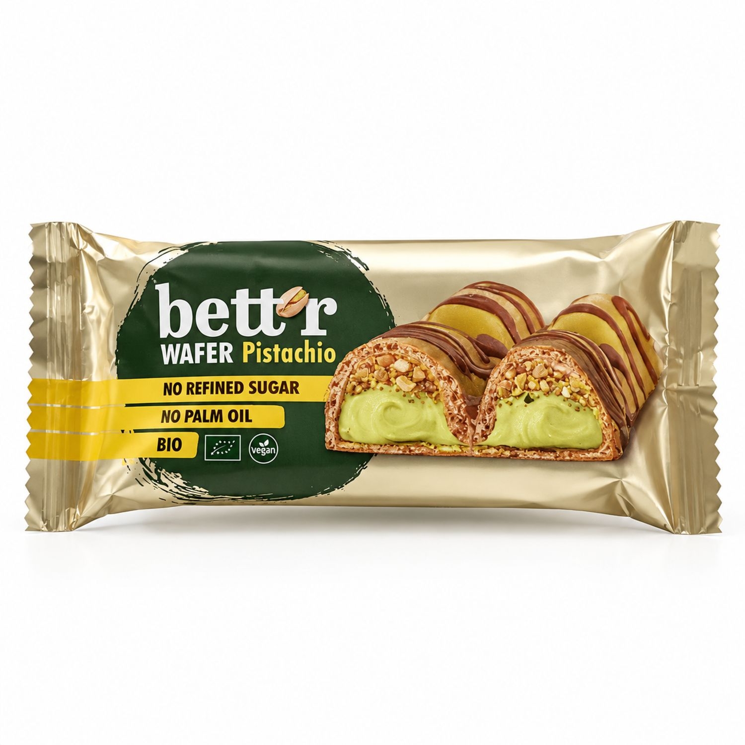 Wafelek z Kremem Pistacjowym BIO Wegański 34 g - Bettr