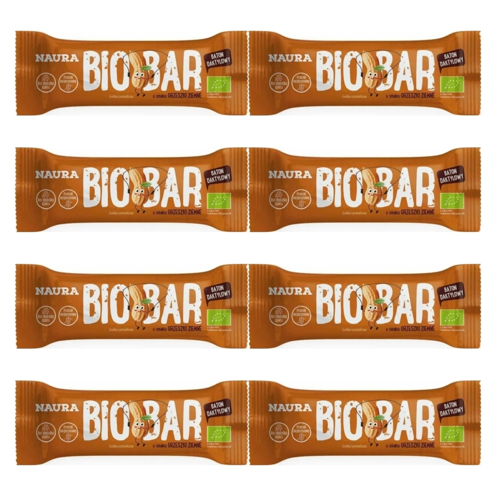 8 x Baton Daktyle i Orzeszki Bez Dodatku Cukru Bezglutenowy Bio 35 g - Naura