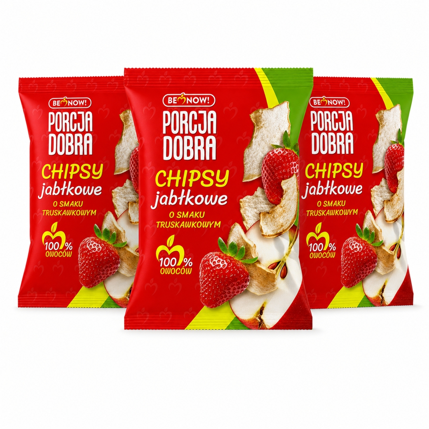 3 x Chipsy Jabłkowe o Smaku Truskawkowym 18 g - Porcja Dobra