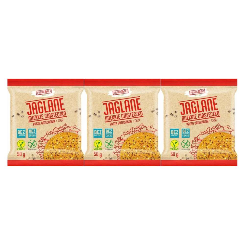 3 x Ciasteczko Jaglane Pasta Orzechowa + Chia Bezglutenowe Bez Dodatku Cukru 50 g - Frank and  Oli