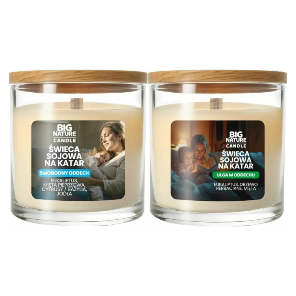 Świeca Sojowa na Katar Swobodny Oddech 225 g - Big Nature + Świeca Sojowa na Katar Ulga w Oddechu 225 g - Big Nature