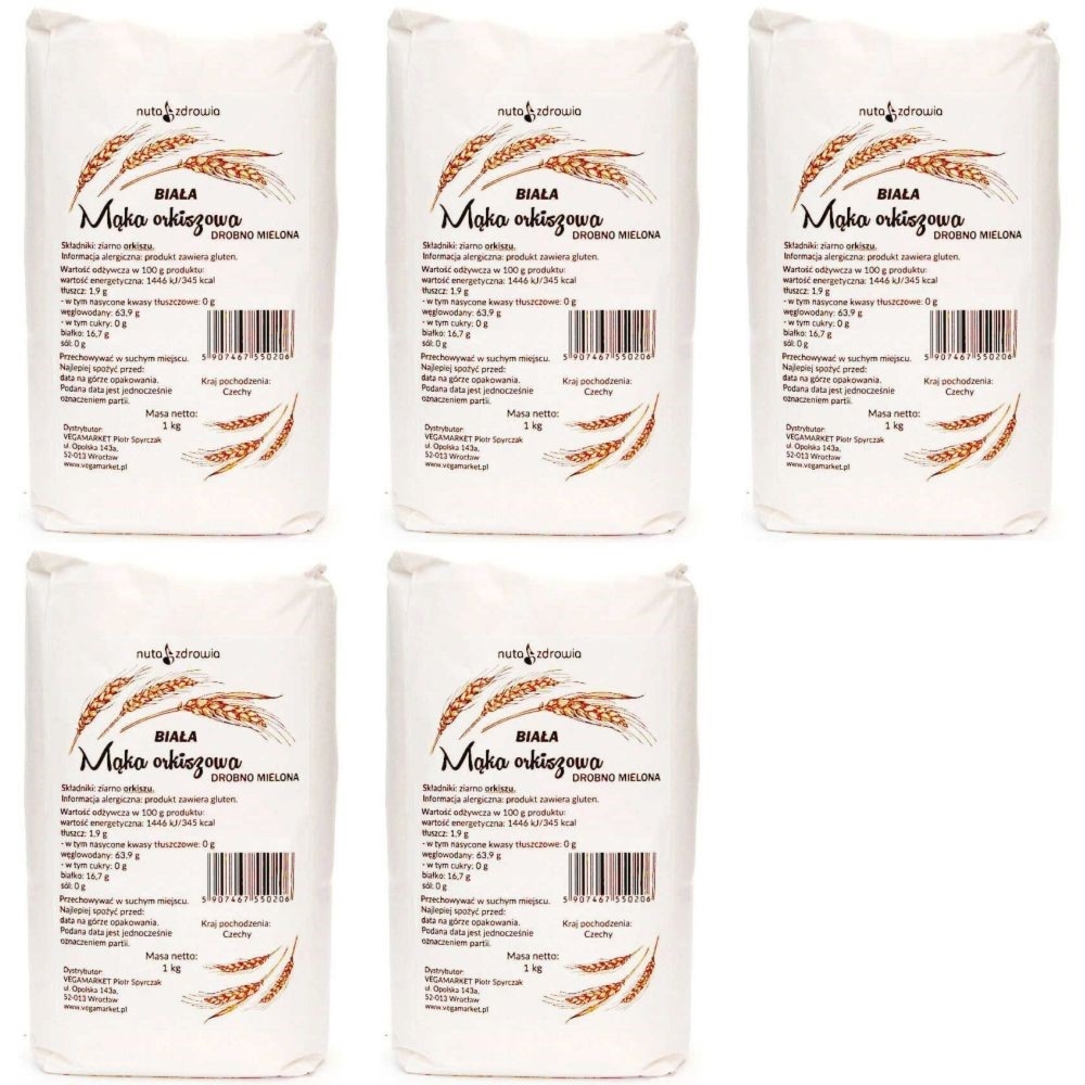 5 x Mąka Orkiszowa Biała Drobna 1 kg Vegamarket