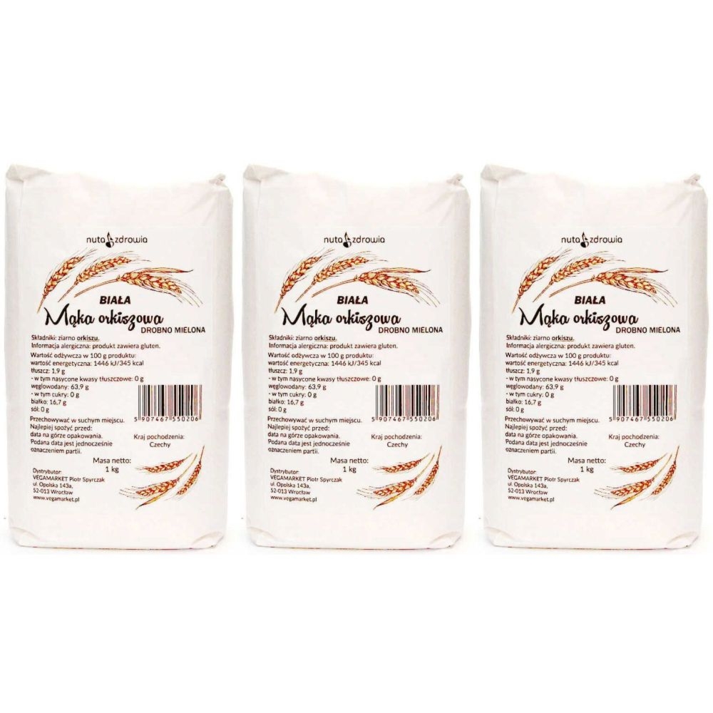 3 x Mąka Orkiszowa Biała Drobna 1 kg Vegamarket
