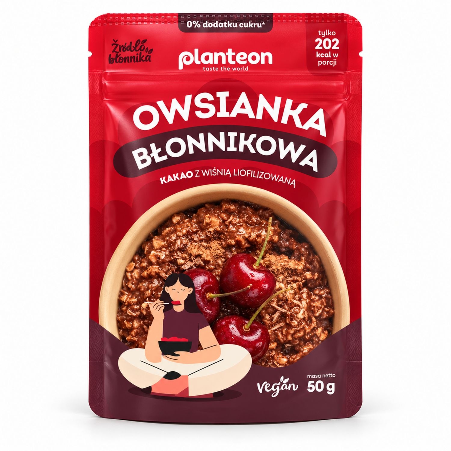 Owsianka Błonnikowa Kakao z Wiśnią Liofilizowaną Bez Dodatku Cukru 50 g - Planteon