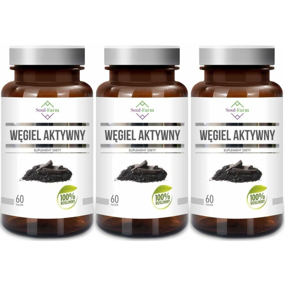 3 x Węgiel Aktywny 180 mg 60 Kapsułek - Soul Farm