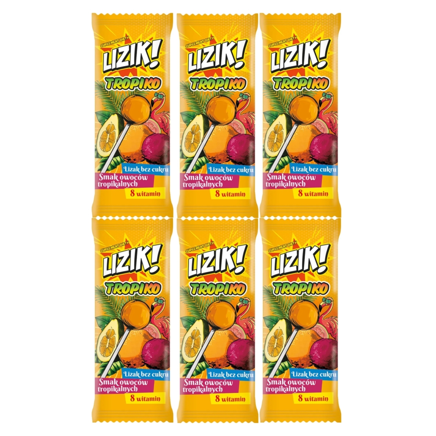 6 x Lizak z Witaminami o Smaku Owoców Tropikalnych TROPIKO 8 g - LIZIK!