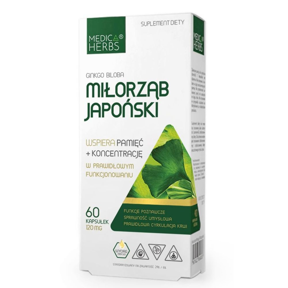 Фото - Вітаміни й мінерали Miłorząb Japoński  60 Kapsułek - Medica Herbs(Ginkgo Biloba)