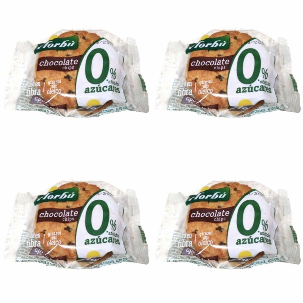 4 x Ciastka z Kawałkami Czekolady Bez Dodatku Cukru 45 g - Florbu