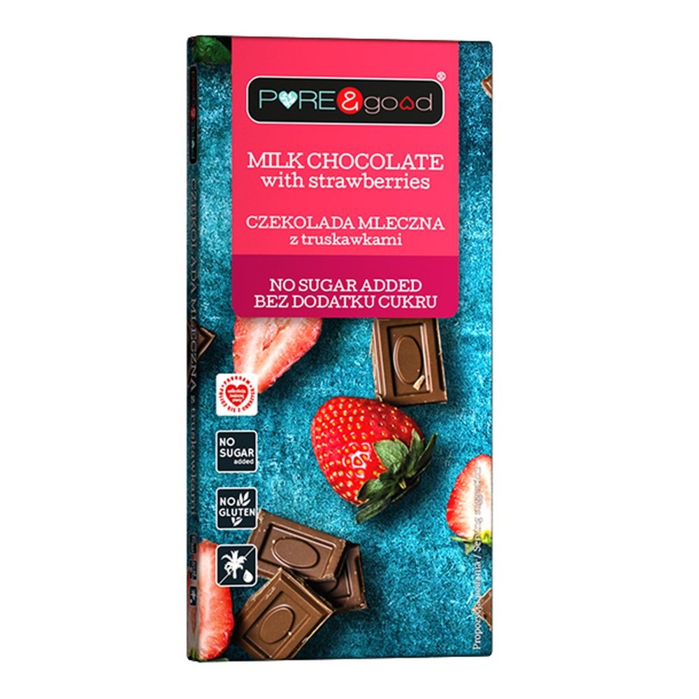 Czekolada Mleczna z Truskawkami Bez Dodatku Cukru 75 g - Pure and Good