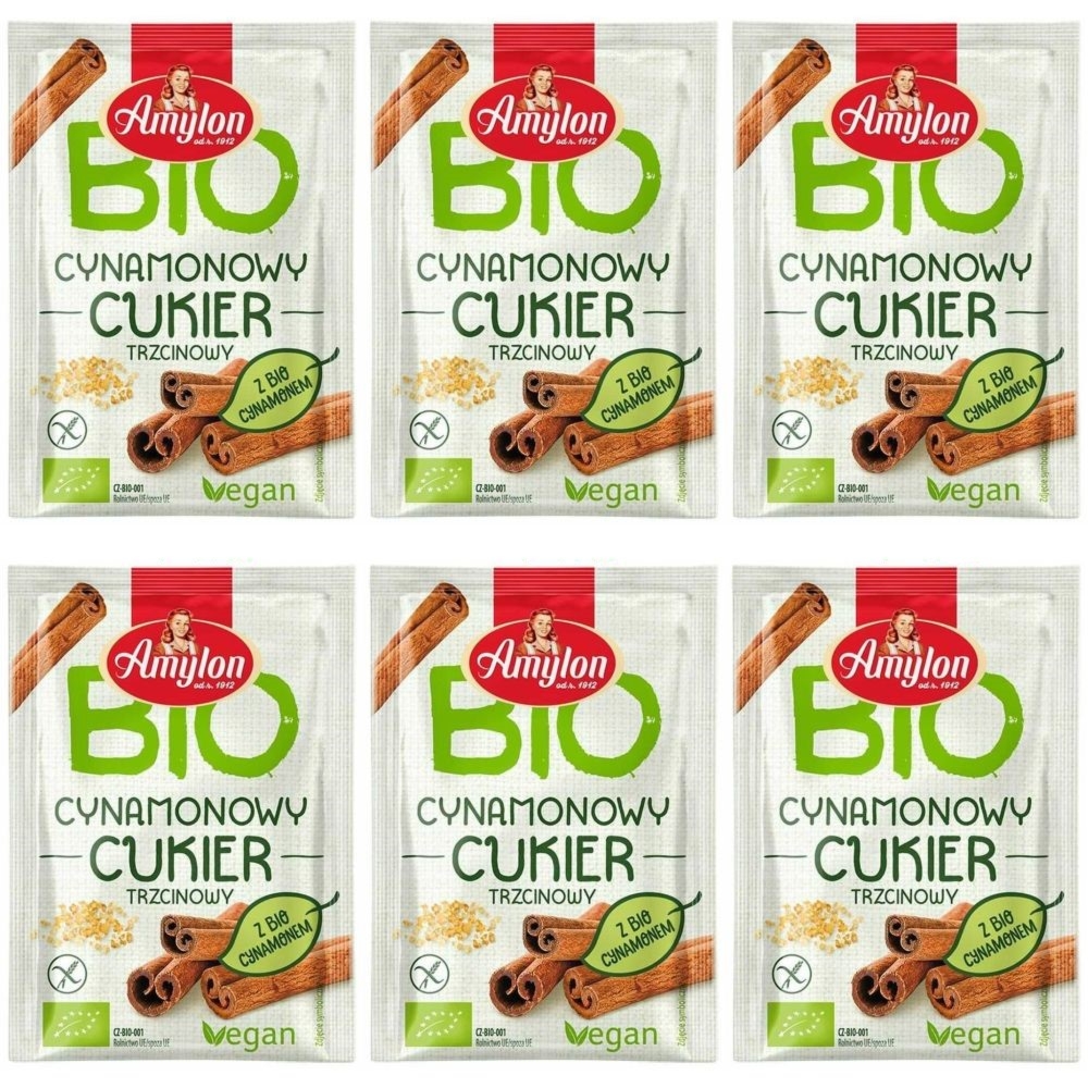 6 x Cukier Cynamonowy Trzcinowy Bezglutenowy Bio 20 g - Amylon
