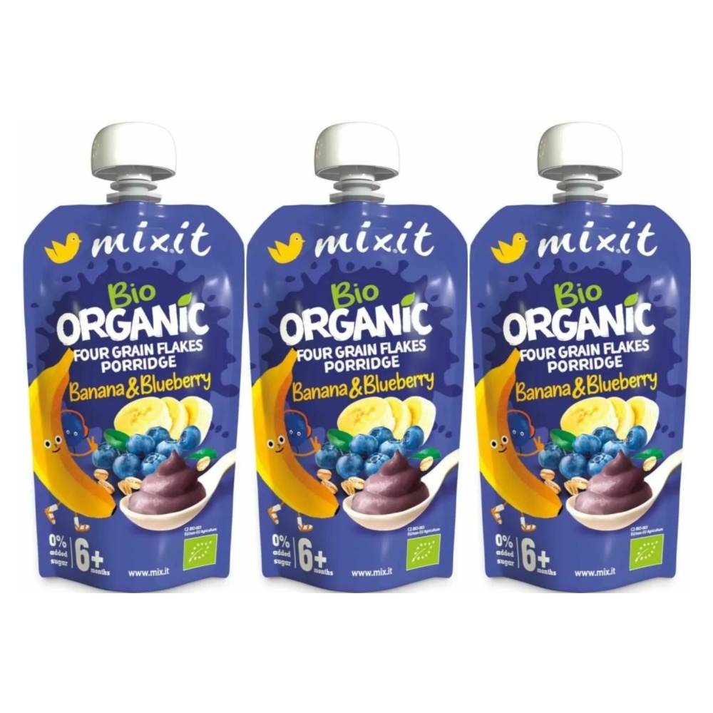 3 x BIO Kaszka Czteroziarnista Banan i Jagoda Bez Dodatku Cukru 110 g - Mixit