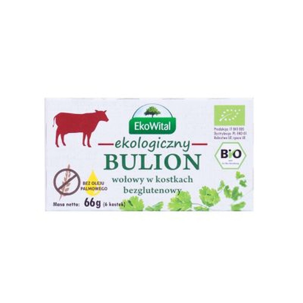 Ekologiczny Bulion Wołowy w Kostkach Bezglutenowy 66 g Ekowital