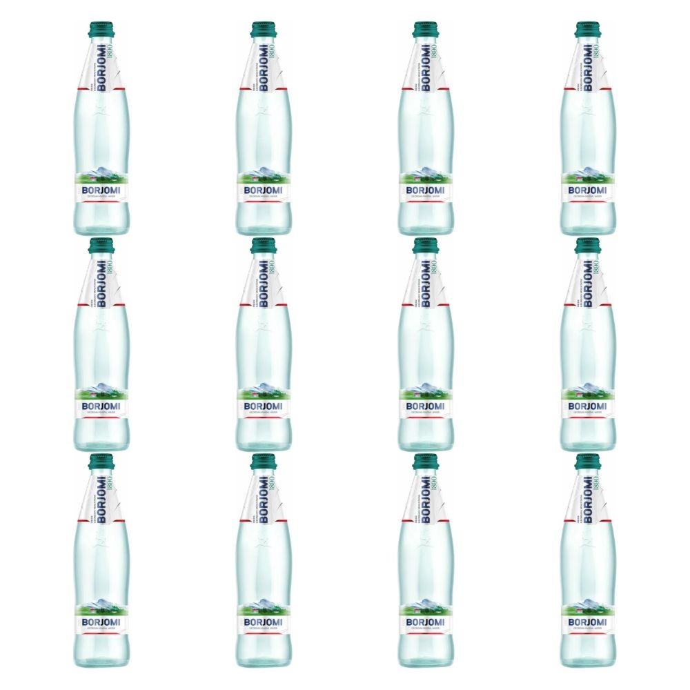 12 x Naturalna Woda Mineralna Naturalnie Wysoko Nasycona CO2 Wysoko Zmineralizowana Butelka Szklana 500 ml - Borjomi