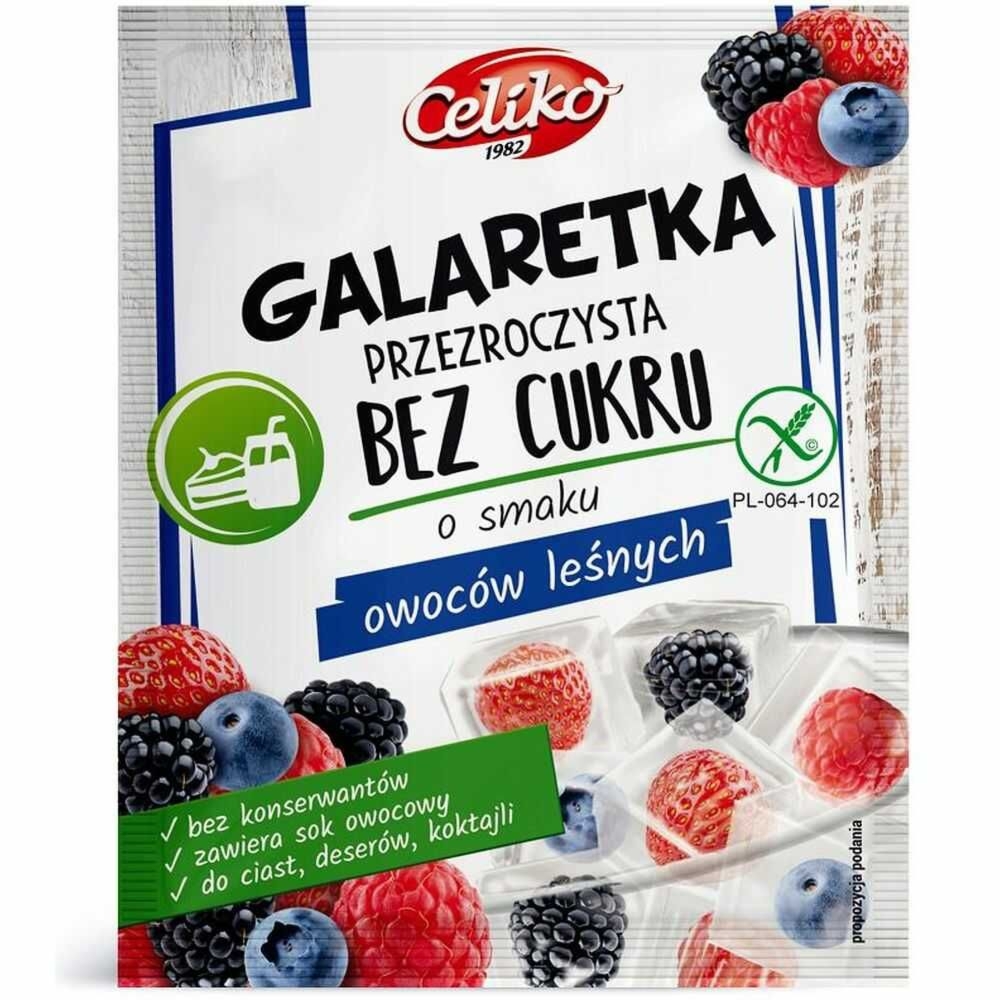 Galaretka Przezroczysta Bez Dodatku Cukru Bezglutenowa o Smaku Owoców Leśnych 14 g - Celiko