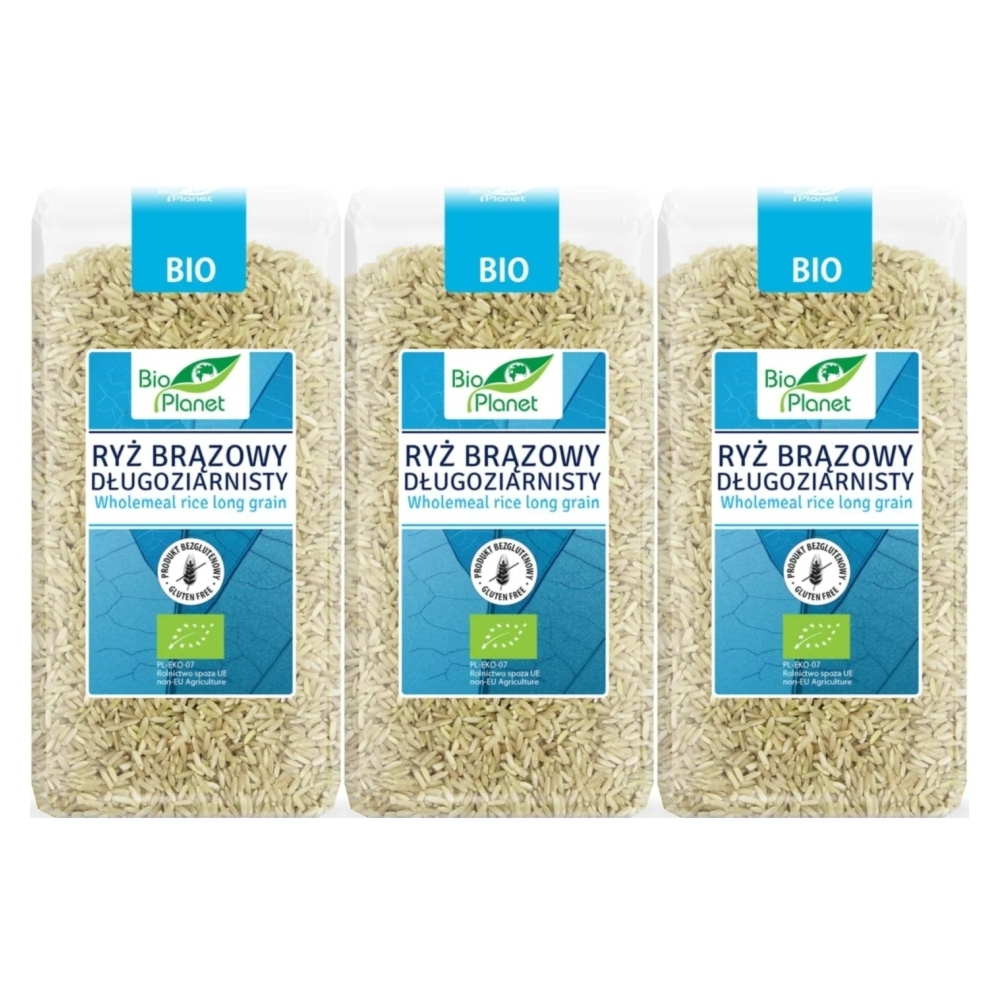 3 x Ryż Brązowy Długoziarnisty Bezglutenowy Bio 500 g - Bio Planet