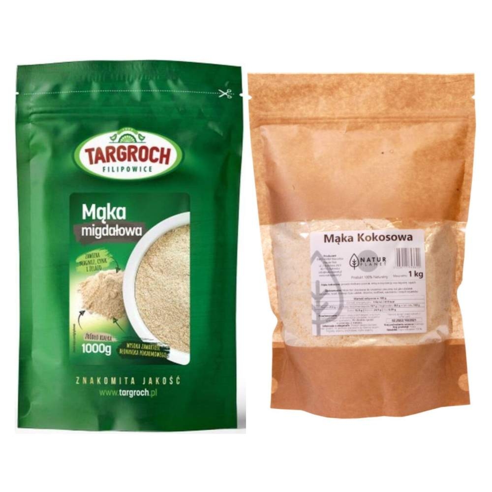 Zestaw Mąka Kokosowa 1 kg Natur Planet + Mąka Migdałowa 1 kg Targroch