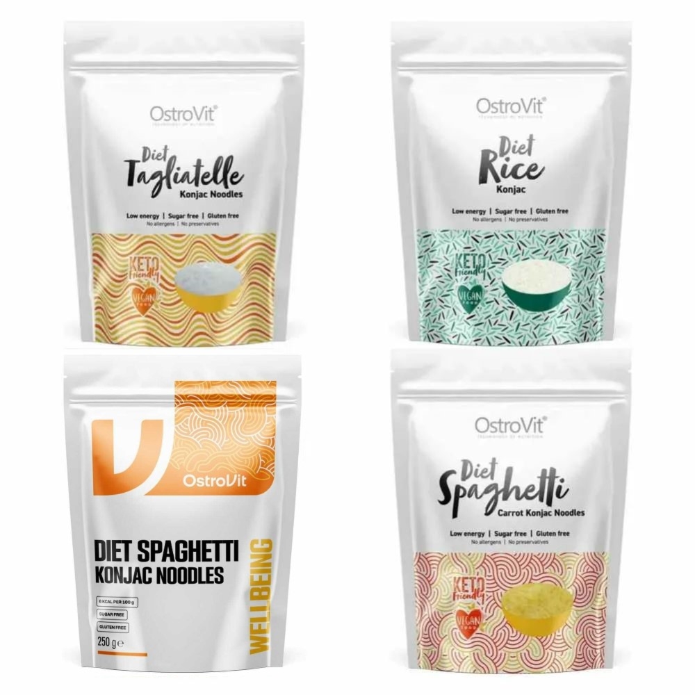 Makaron Konjac Mix 1 kg = 4 x 250 g (Spaghetti + Tagliatelle + Rice + Spaghetti Carrot)