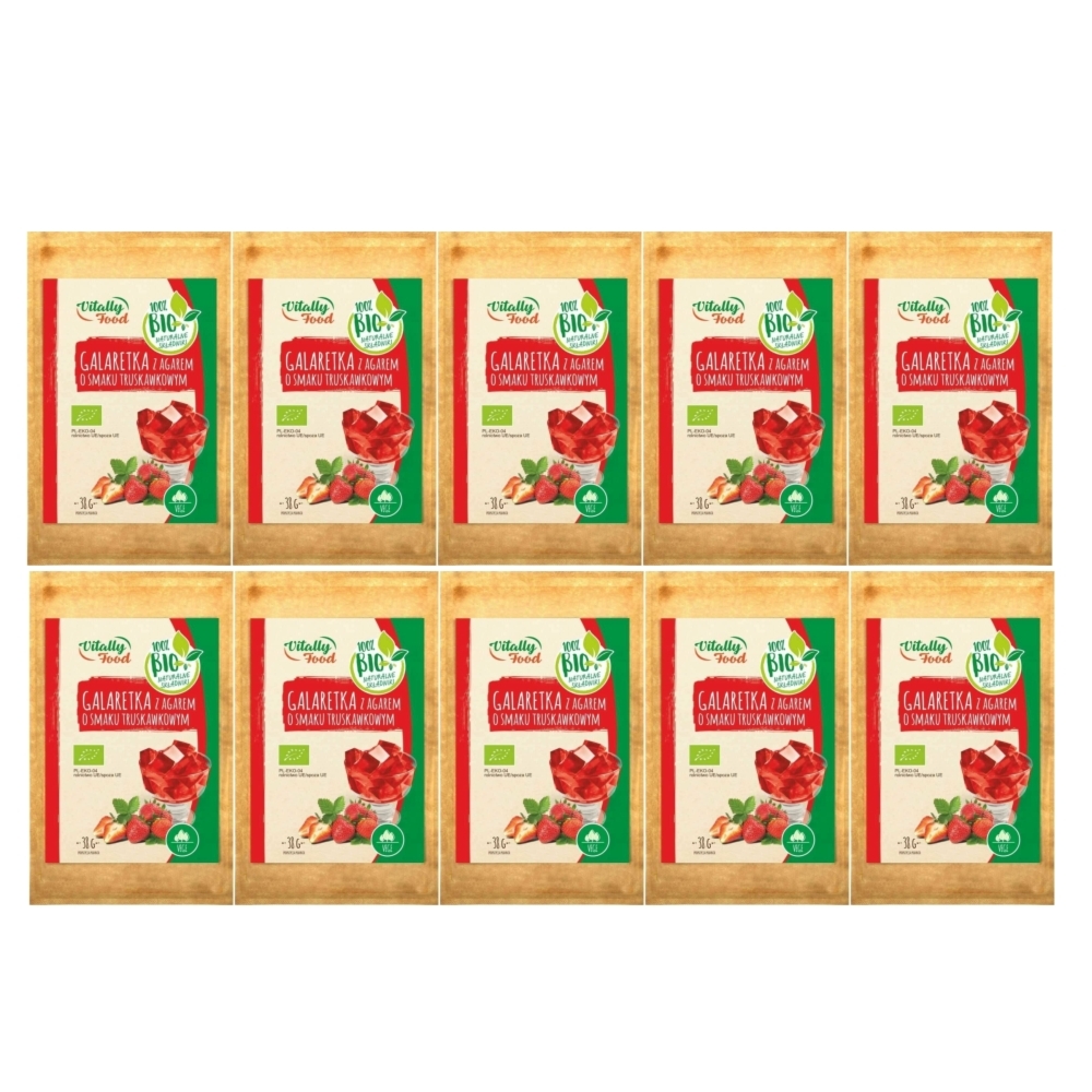 10 x Bio Galaretka z Agarem o Smaku Truskawkowym 38 g - Vitally-Food