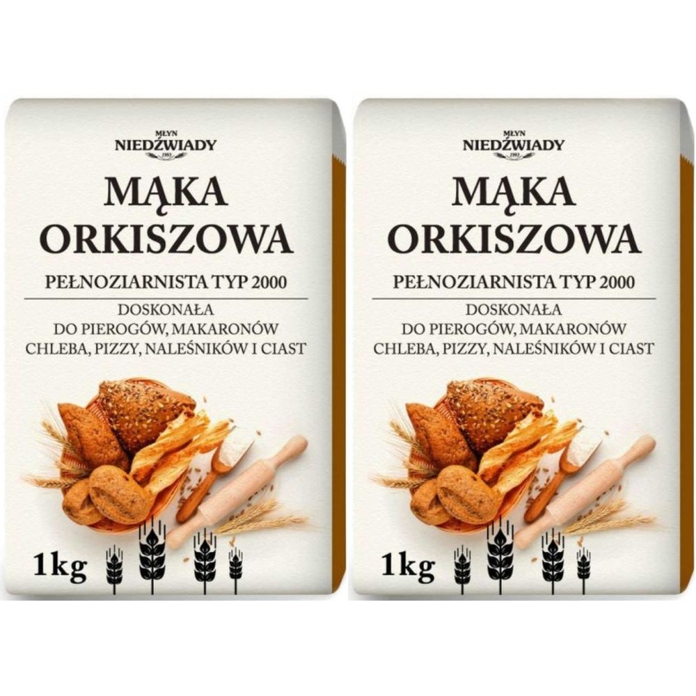 Zestaw 2 x Mąka Orkiszowa Pełnoziarnista Typ 2000 1 kg - Młyn Niedźwiady
