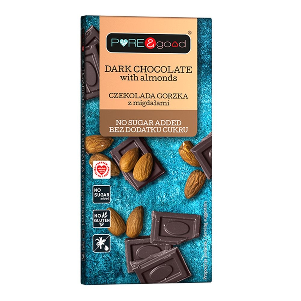 Czekolada Gorzka z Migdałami Bez Dodatku Cukru 75 g - Pure and Good