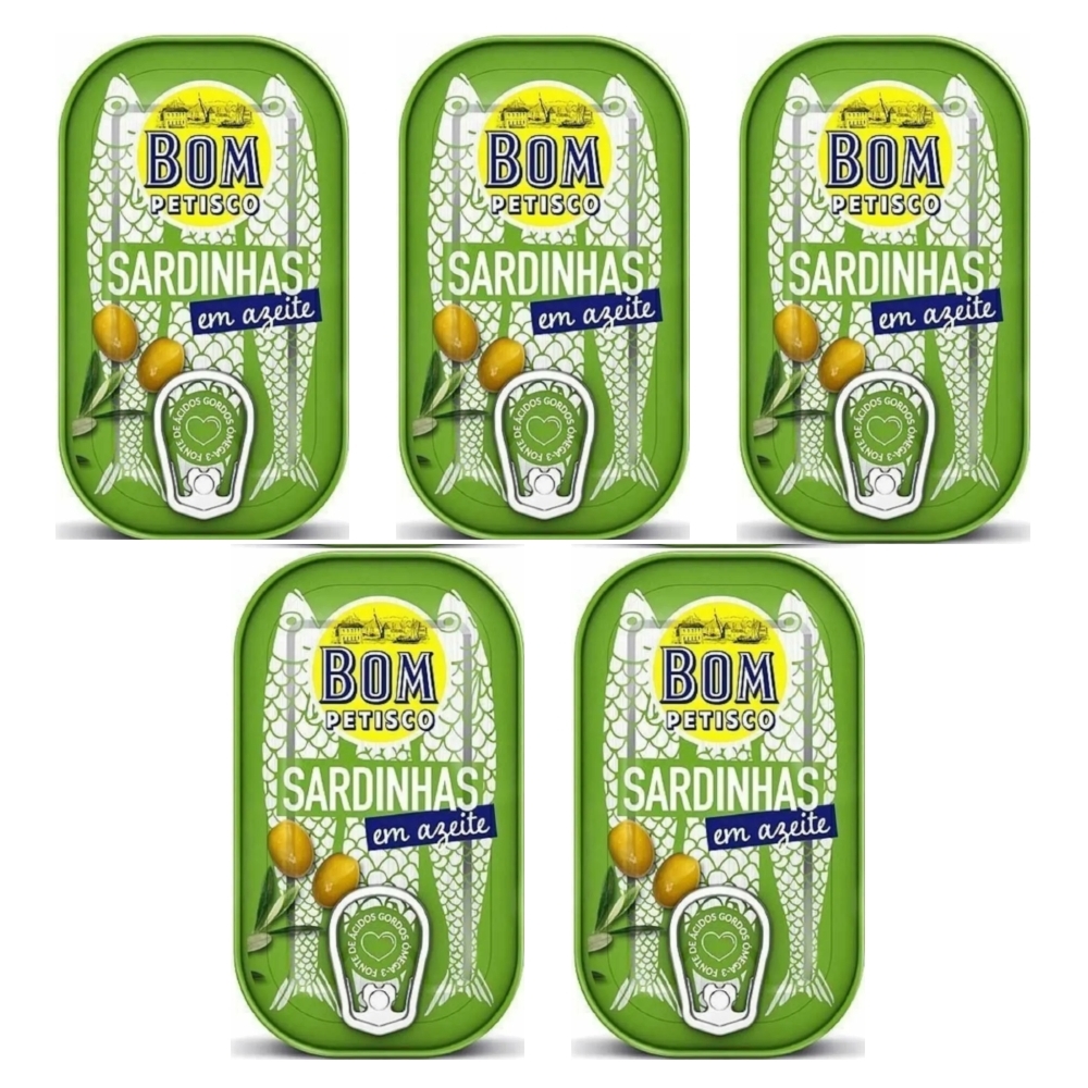 5 x Sardynki Portugalskie w Oliwie z Oliwek 120 g (84 g) - Bom Petisco