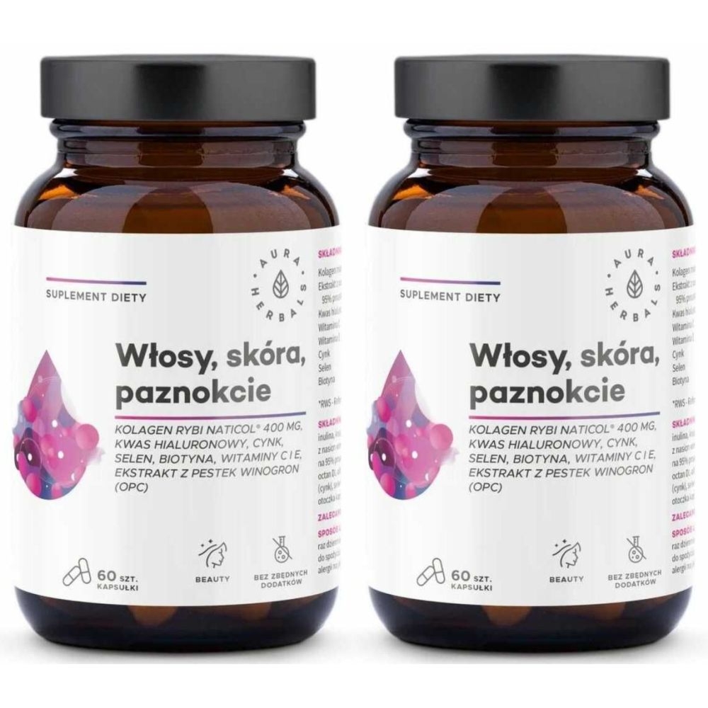 2 x Kolagen Rybi NatiCol (Włosy, Skóra, Paznokcie) 60 Kapsułek - Aura Herbals