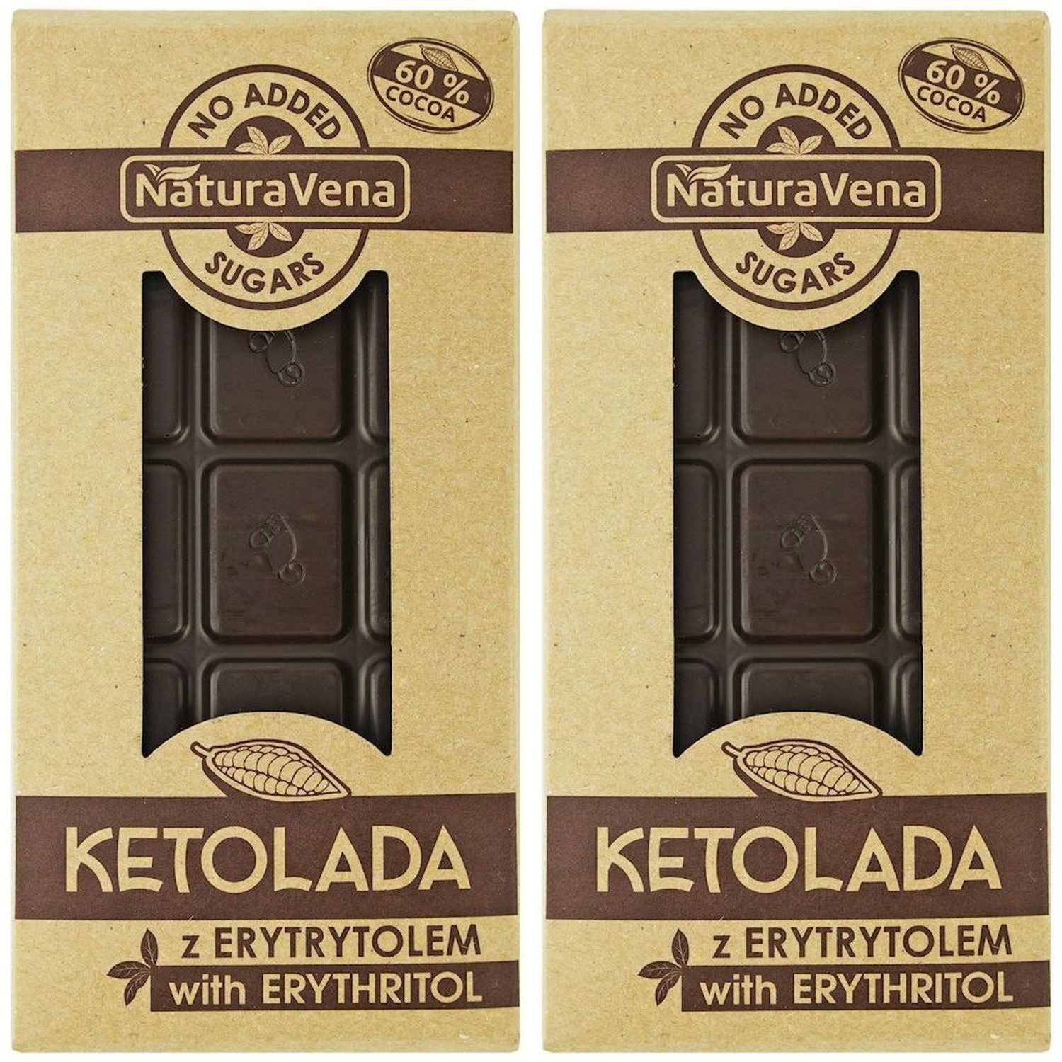 Zestaw 2 x KETOLADA Czekolada Gorzka 60% z Erytrytolem 100 g - NaturAvena