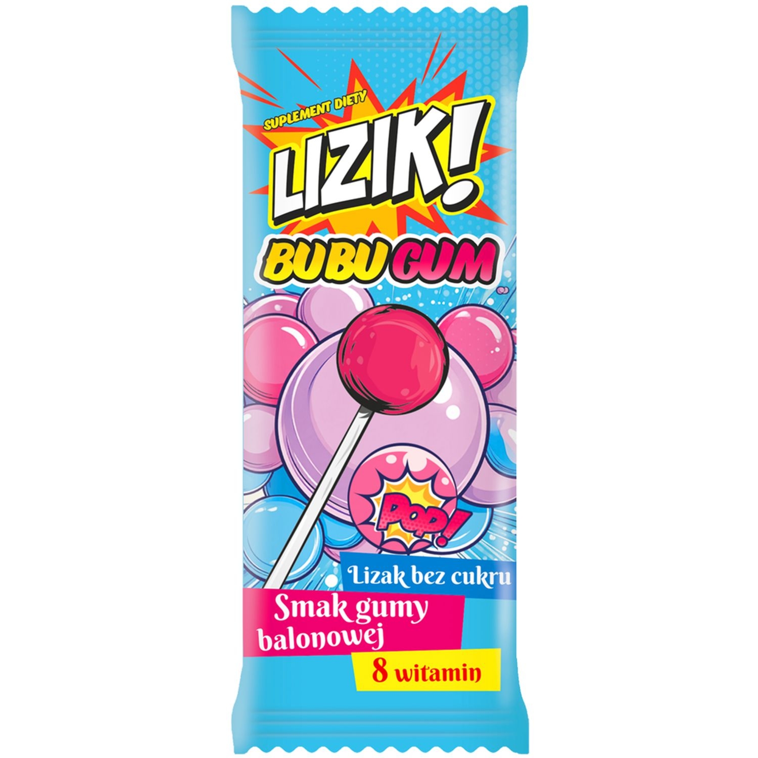 Lizak z Witaminami o Smaku Gumy Balonowej BUBUGUM 8 g - LIZIK!