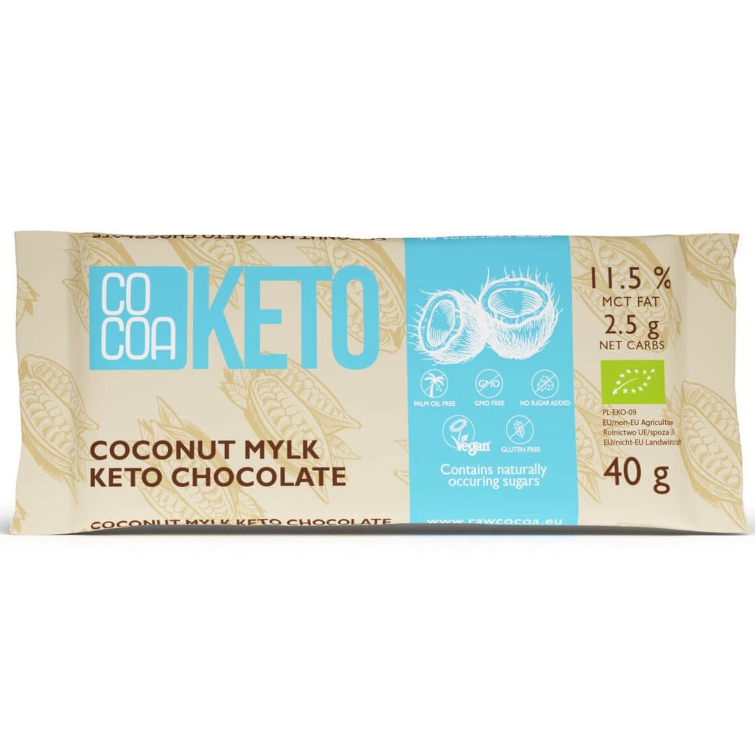 Czekolada Keto Kokosowa z Olejem MCT Bez Dodatku Cukru Bio 40 g - Cocoa