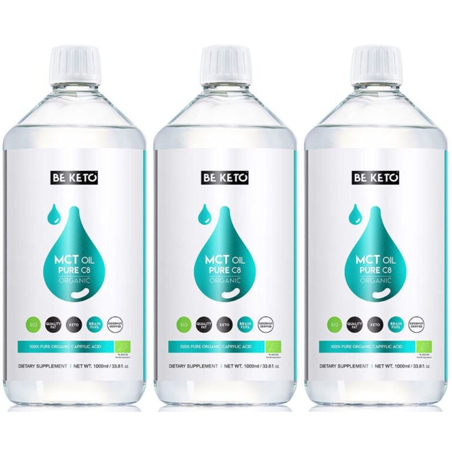 3 x Olej MCT 100% Pure C8 BIO 1 l - Beketo