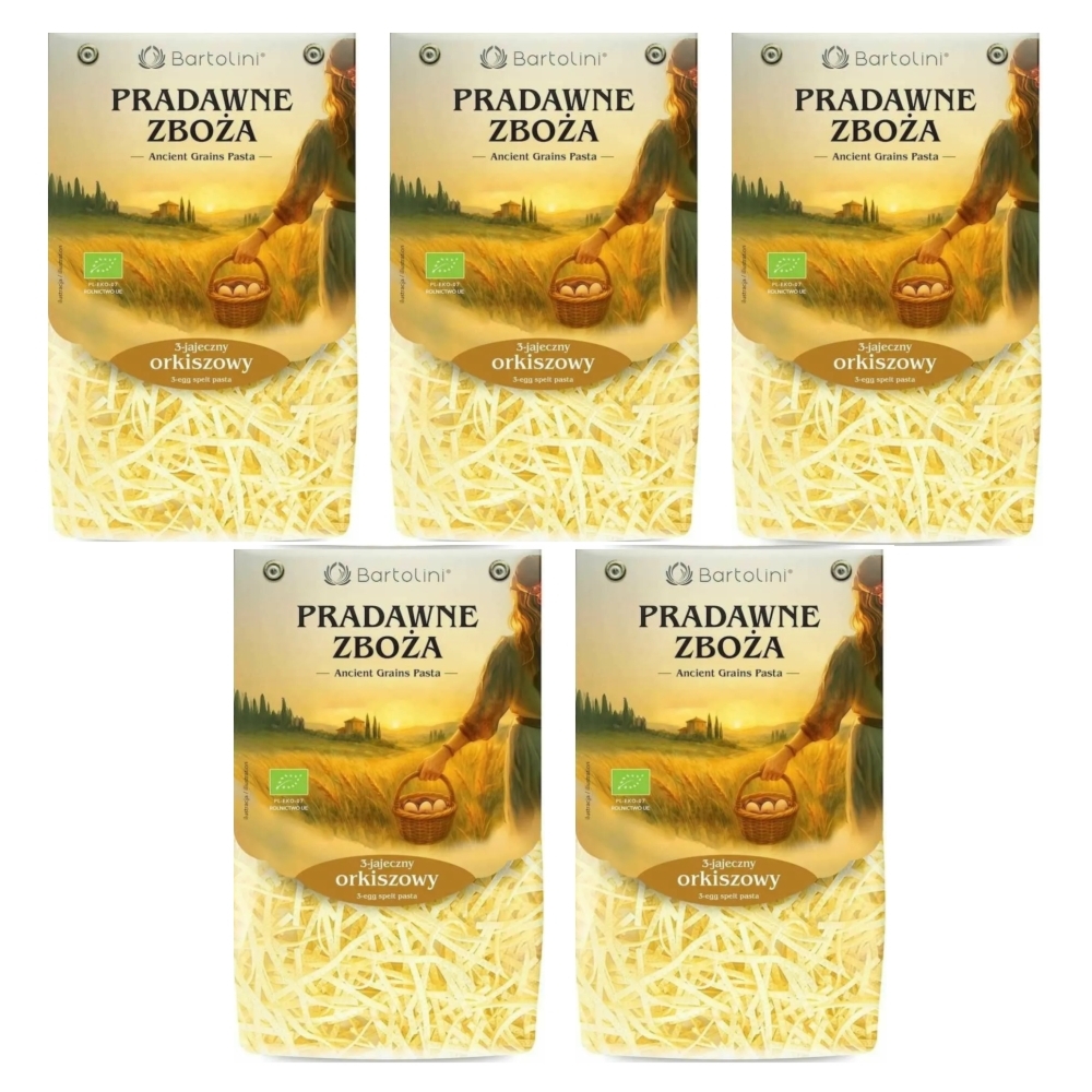 5 x Makaron Orkiszowy 3-Jajeczny Kluska EKO 250 g - Bartolini Pradawne Zboża