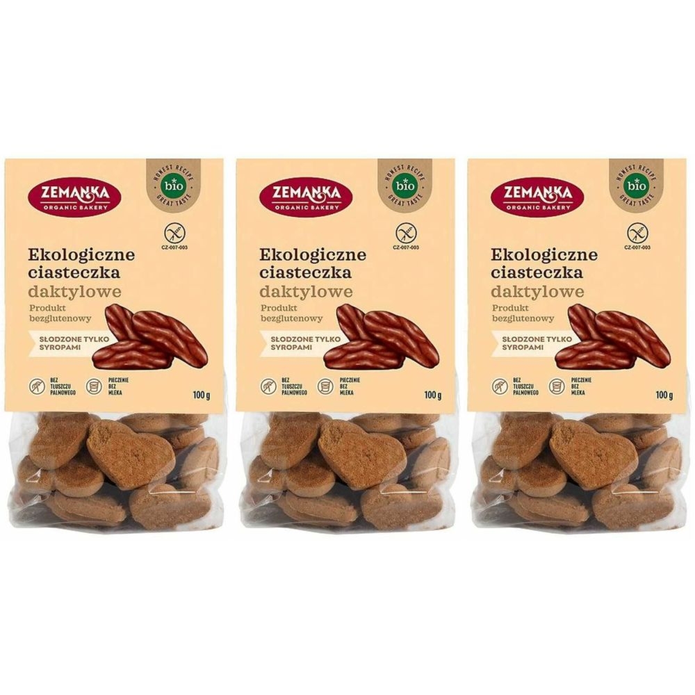 3 x Ciasteczka Daktylowe Bezglutenowe Bio 100 g - Zemanka