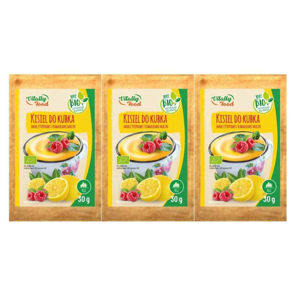 3 x Kisiel do Kubka Smak Cytrynowy z Kawałkami Malin BIO 30 g - Vitally Food