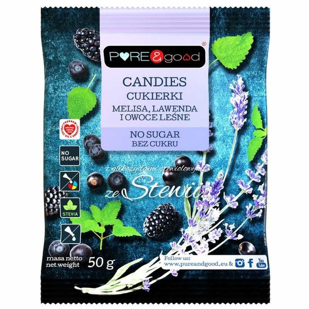 Cukierki z Melisą, Lawendą i Owocami Leśnymi Bez Dodatku Cukru 50 g - PURE&Good