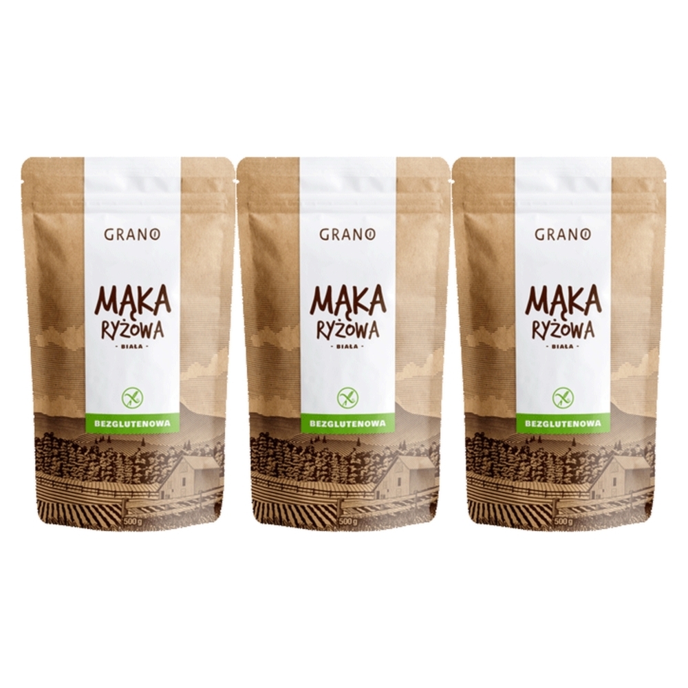 3 x Mąka Ryżowa Biała Bezglutenowa 500 g - Grano