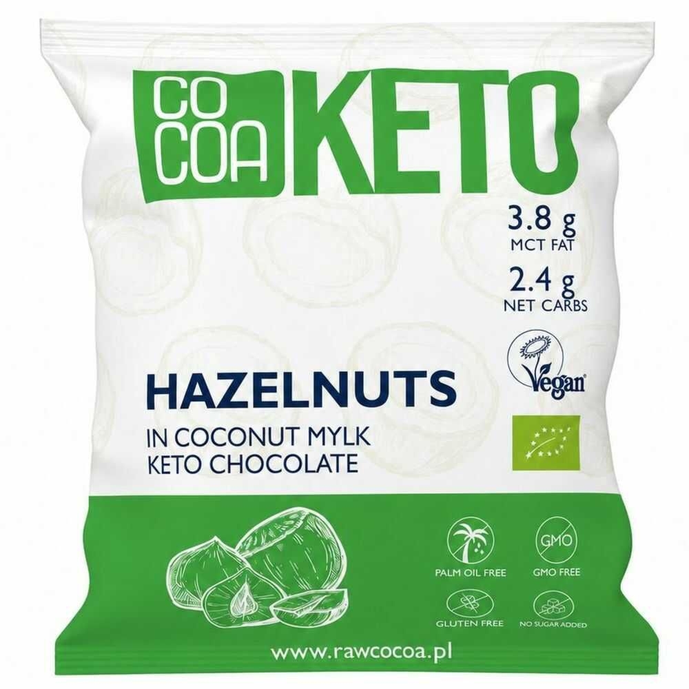 Orzechy Laskowe w Keto Czekoladzie Kokosowej z Olejem MCT Bez Dodatku Cukru Bezglutenowe Bio 70g - Cocoa