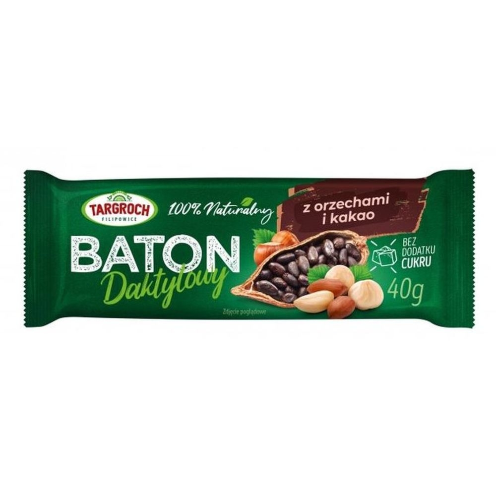 Baton Daktylowy z Kakao i Orzechami Bez Dodatku Cukru 40 g - Targroch