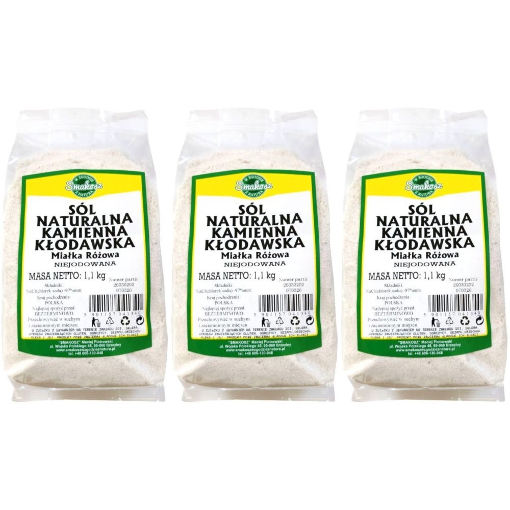 3,3 kg Sól Kłodawska Kamienna Naturalna Miałka Różowa Niejodowana 3x1,1 kg - Smakosz