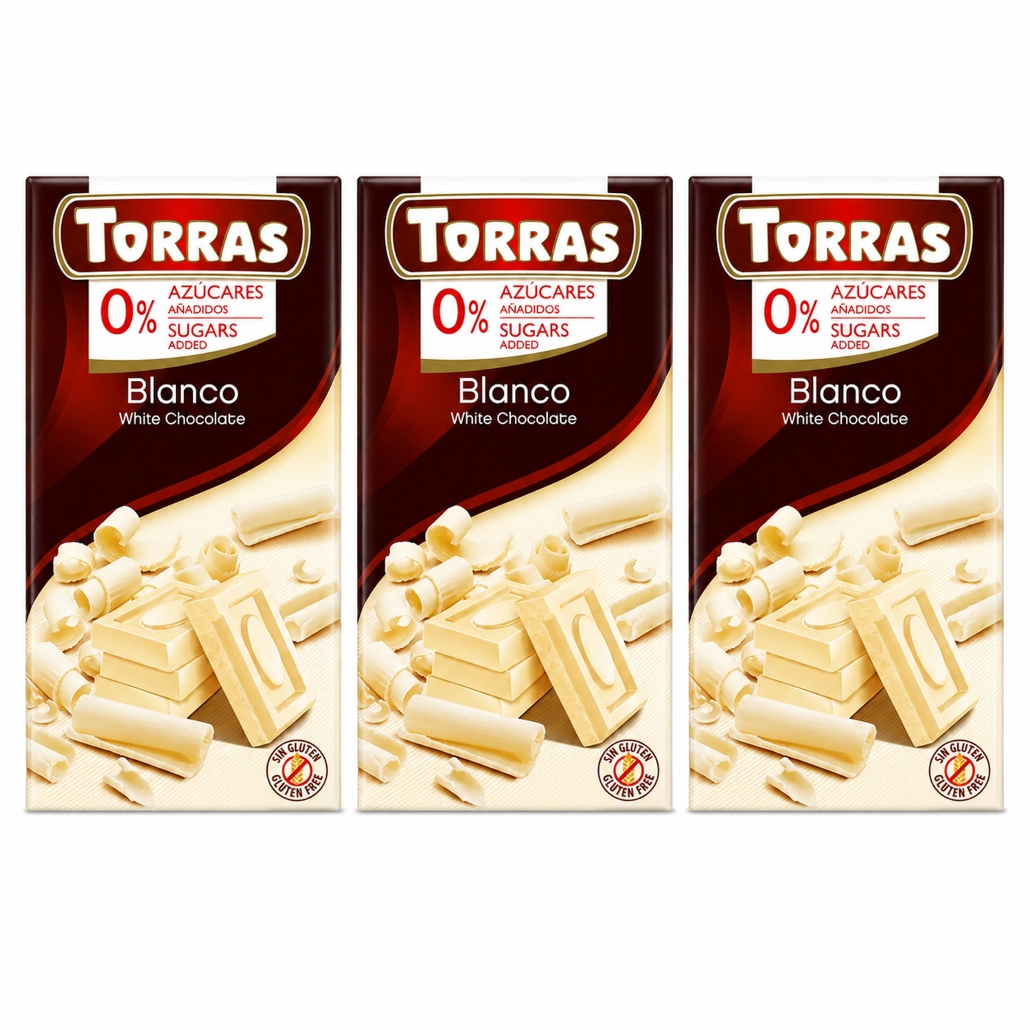 3 x Czekolada Biała Bez Dodatku Cukru 75 g - Torras