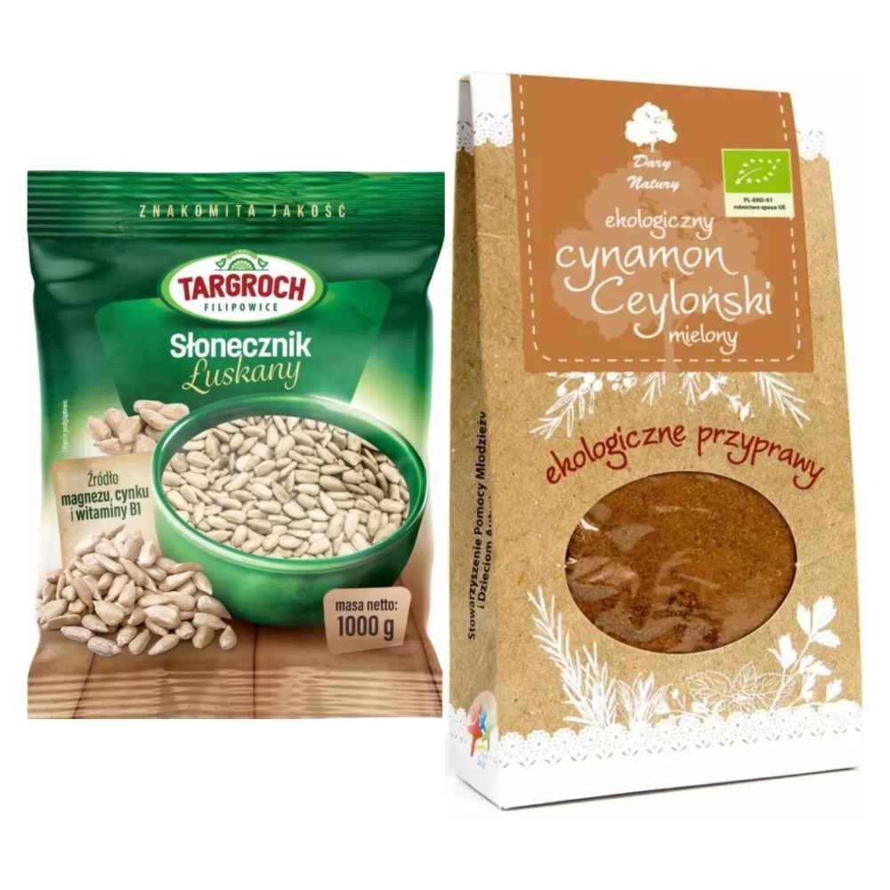 Słonecznik Łuskany 1 kg - Targroch  + Cynamon Cejloński Mielony Eko 50 g - Dary Natury