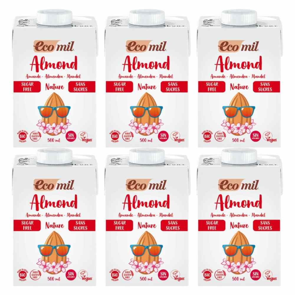 6 x Napój Migdałowy Bez Dodatku Cukru Bio 500 ml UHT - Ecomil