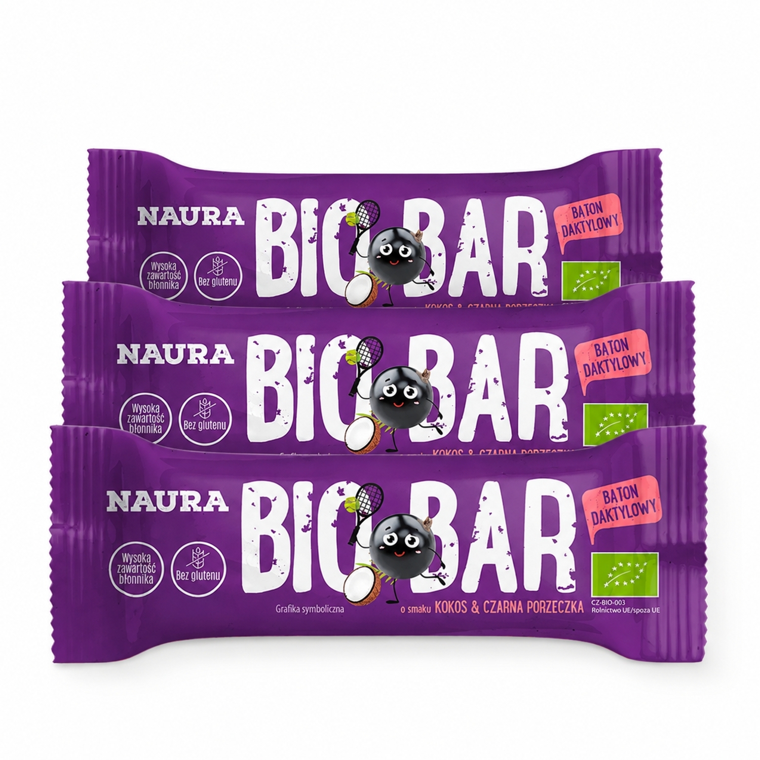 3 x Baton Daktylowy Kokos i Czarna Porzeczka BIO 35 g - Naura
