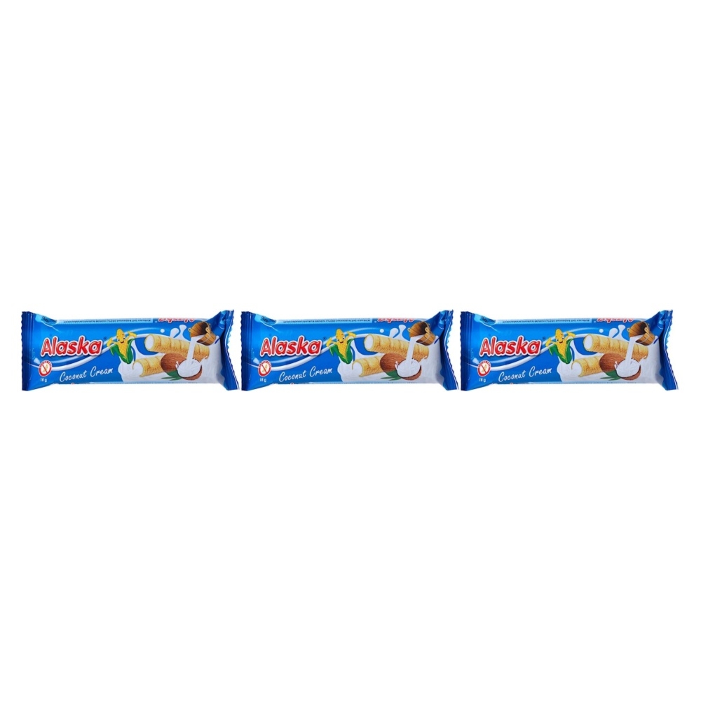3 x Rurki Kukurydziane Nadziewane Kremem o Smaku Kokosowym Bezglutenowe 18 g - Alaska
