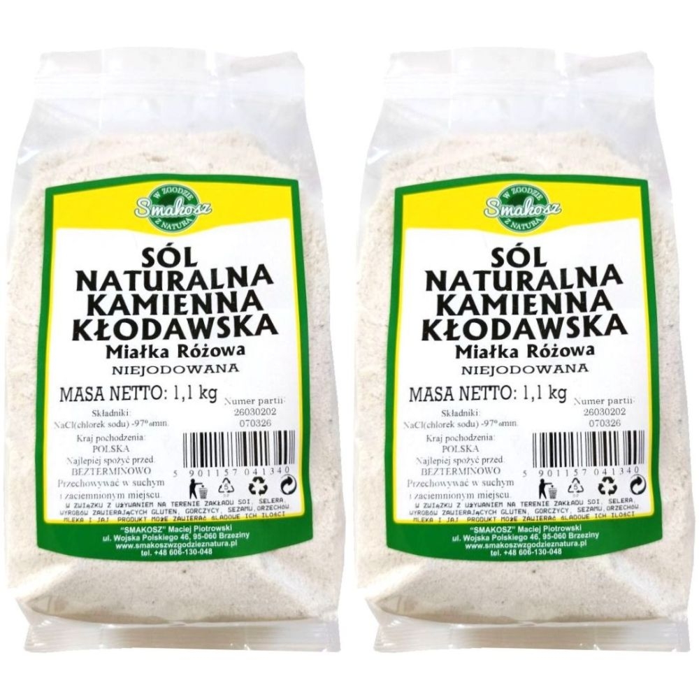 2,2 kg Sól Kłodawska Kamienna Naturalna Miałka Różowa Niejodowana 2x1,1 kg - Smakosz