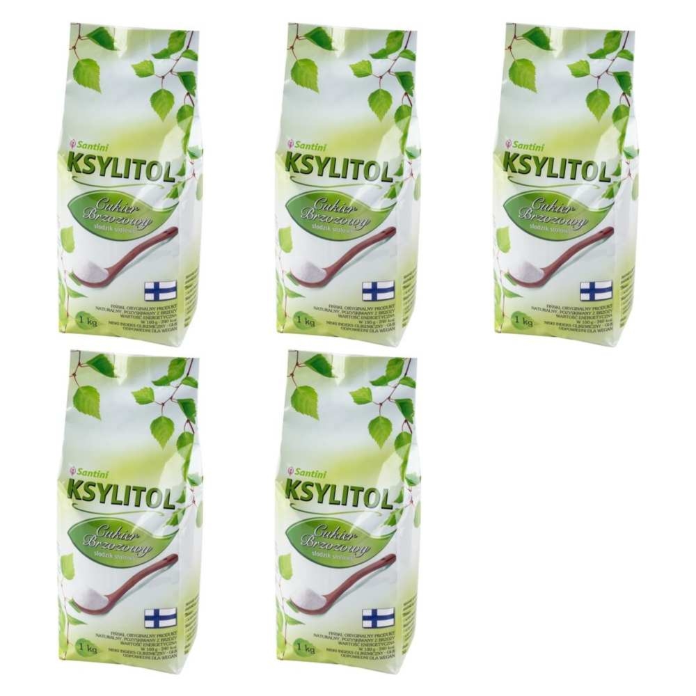 Zestaw 5 x Ksylitol C Krystaliczny 1 kg - Torebka - Santini 