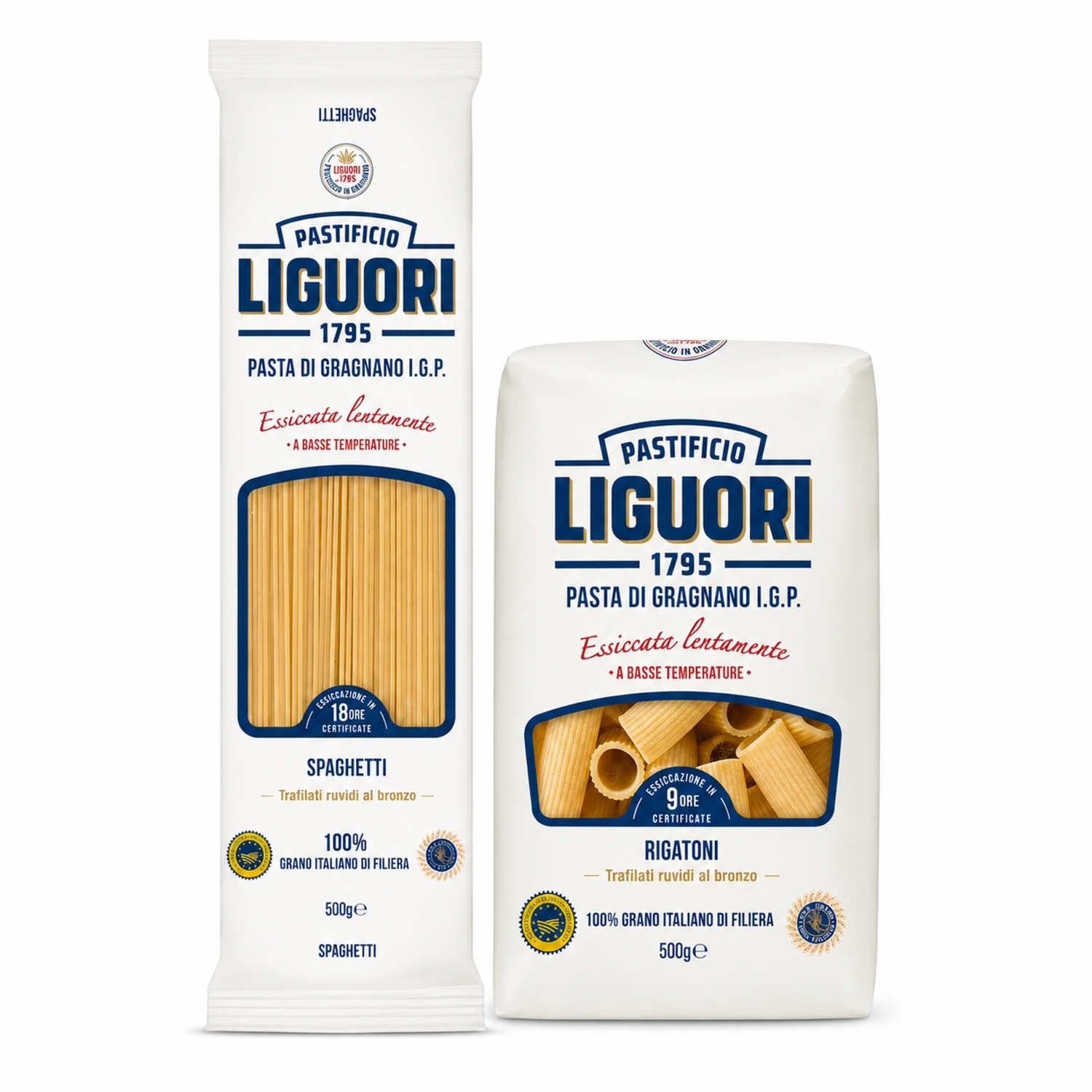 Makaron Spaghetti z Pszenicy Durum Pasta di Gragnano IGP 500 g + Makaron Rigatoni z Pszenicy Durum Pasta di Gragnano IGP 500 g Liguori