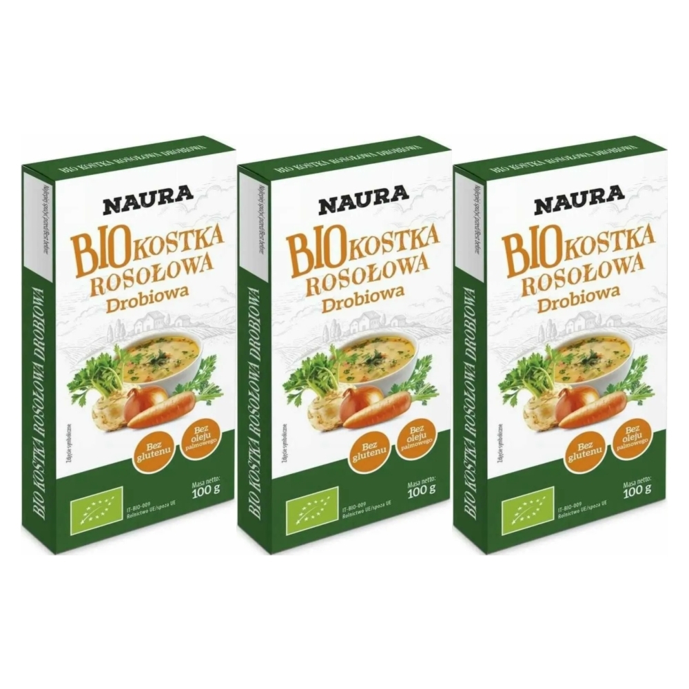 3 x Kostka Rosołowa Drobiowa Bio 100 g - Naura