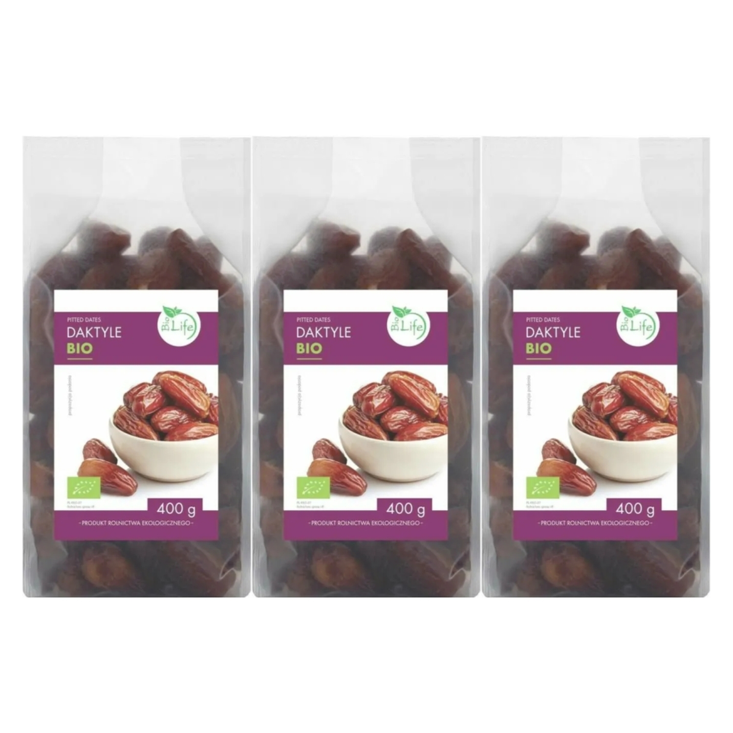 3 x Daktyle Suszone bez Pestek Bio 400 g - BioLife